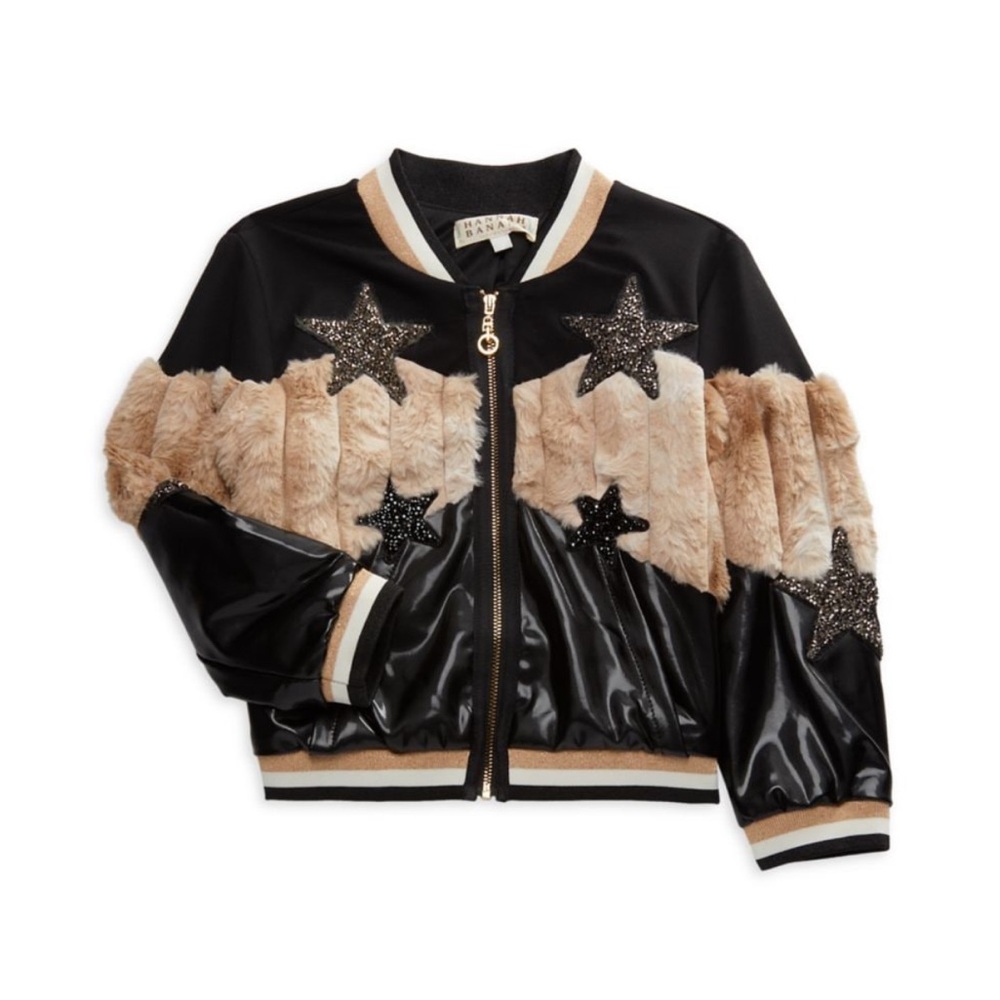 Hannah Banana Girl's Faux Fur & Faux Leather
Bomber Jacket - 4